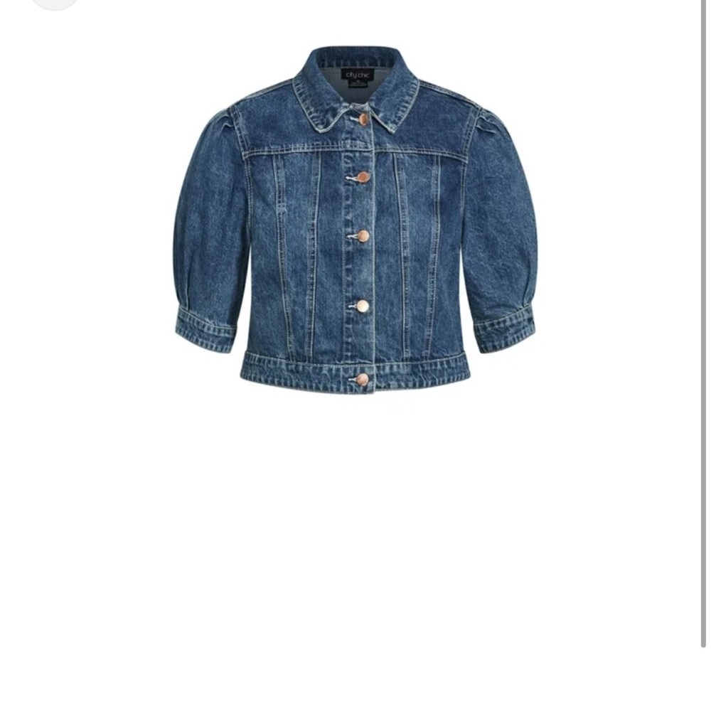 City Chic crop puff sleeve denim jacket